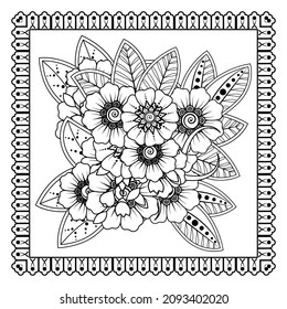Mehndi flower for henna, mehndi, tattoo, decoration. Decorative ornament in ethnic oriental style, doodle ornament, outline hand draw. Coloring book page.