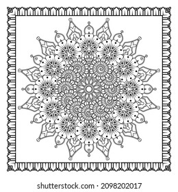 Mehndi flower for henna, mehndi, tattoo, decoration. Decorative ornament in ethnic oriental style, doodle ornament, outline hand draw. Coloring book page.