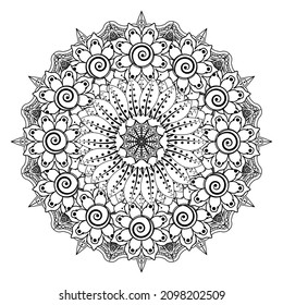 Mehndi flower for henna, mehndi, tattoo, decoration. Decorative ornament in ethnic oriental style, doodle ornament, outline hand draw. Coloring book page.