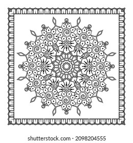 Mehndi flower for henna, mehndi, tattoo, decoration. Decorative ornament in ethnic oriental style, doodle ornament, outline hand draw. Coloring book page.