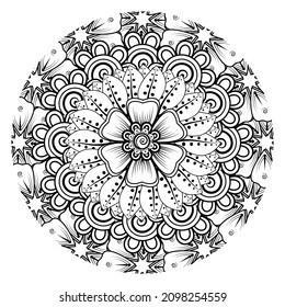 Mehndi flower for henna, mehndi, tattoo, decoration. Decorative ornament in ethnic oriental style, doodle ornament, outline hand draw. Coloring book page.