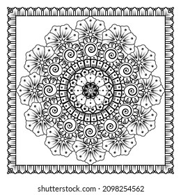 Mehndi flower for henna, mehndi, tattoo, decoration. Decorative ornament in ethnic oriental style, doodle ornament, outline hand draw. Coloring book page.