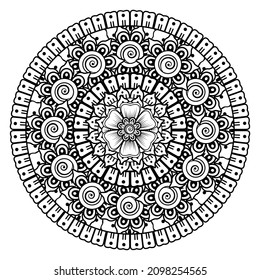 Mehndi flower for henna, mehndi, tattoo, decoration. Decorative ornament in ethnic oriental style, doodle ornament, outline hand draw. Coloring book page.