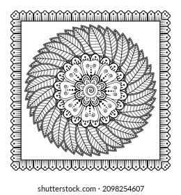 Mehndi flower for henna, mehndi, tattoo, decoration. Decorative ornament in ethnic oriental style, doodle ornament, outline hand draw. Coloring book page.
