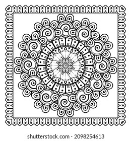 Mehndi flower for henna, mehndi, tattoo, decoration. Decorative ornament in ethnic oriental style, doodle ornament, outline hand draw. Coloring book page.