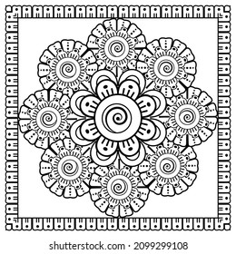 Mehndi flower for henna, mehndi, tattoo, decoration. Decorative ornament in ethnic oriental style, doodle ornament, outline hand draw. Coloring book page.