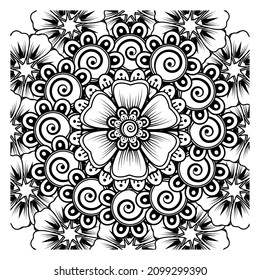 Mehndi flower for henna, mehndi, tattoo, decoration. Decorative ornament in ethnic oriental style, doodle ornament, outline hand draw. Coloring book page.