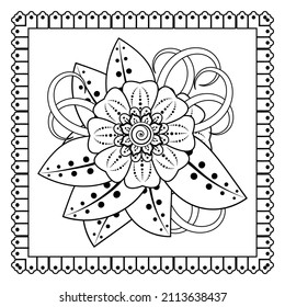 Mehndi flower for henna, mehndi, tattoo, decoration. Decorative ornament in ethnic oriental style, doodle ornament, outline hand draw. Coloring book page.