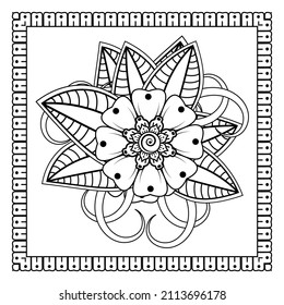 Mehndi flower for henna, mehndi, tattoo, decoration. Decorative ornament in ethnic oriental style, doodle ornament, outline hand draw. Coloring book page.