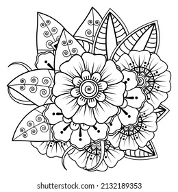 Mehndi flower for henna, mehndi, tattoo, decoration. Decorative ornament in ethnic oriental style, doodle ornament, outline hand draw. Coloring book page.