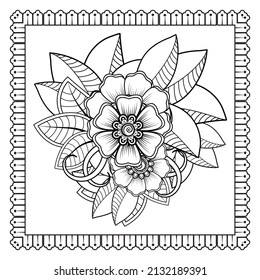 Mehndi flower for henna, mehndi, tattoo, decoration. Decorative ornament in ethnic oriental style, doodle ornament, outline hand draw. Coloring book page.