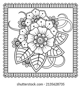 Mehndi flower for henna, mehndi, tattoo, decoration. Decorative ornament in ethnic oriental style, doodle ornament, outline hand draw. Coloring book page.