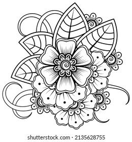 Mehndi flower for henna, mehndi, tattoo, decoration. Decorative ornament in ethnic oriental style, doodle ornament, outline hand draw. Coloring book page.
