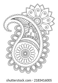 Mehndi Flower Outline hand draw for adult coloring page 