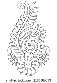 Mehndi Flower Outline hand draw for adult coloring page 