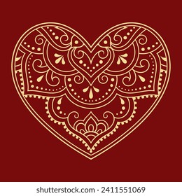 Mehndi flower pattern in form of heart for Henna drawing and tattoo. Decoration in ethnic oriental, Indian style. Valentine's day greetings. Coloring book page.