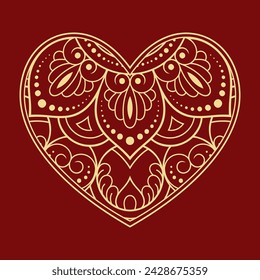 Mehndi flower pattern in form of heart for Henna drawing and tattoo. Decoration in ethnic oriental, Indian style. Valentine's day greetings. Coloring book page.