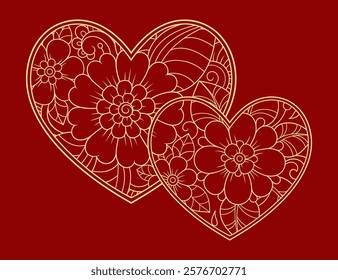 Mehndi flower pattern in form of heart for Henna drawing and tattoo. Decoration in ethnic oriental, Indian style. Valentine's day greetings. Coloring book page.