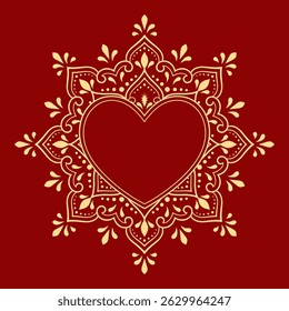 Mehndi flor padrão em forma de coração para Henna desenho e tatuagem. Decoração em estilo étnico oriental, indiano. Saudações do dia dos namorados. Página do livro de cores.
