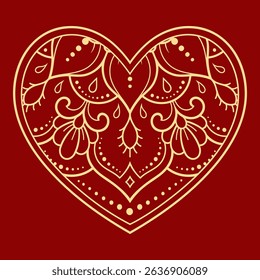 Mehndi flower pattern in form of heart for Henna drawing and tattoo. Decoration in ethnic oriental, Indian style. Valentine's day greetings. Coloring book page.