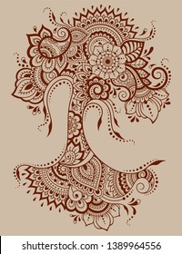 Mehndi flower pattern in form of tree for Henna drawing and tattoo. Decoration in ethnic oriental, Indian style.