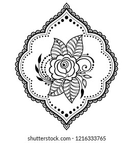 Mehndi flower pattern in frame for Henna drawing and tattoo. Decoration in ethnic oriental, Indian style.