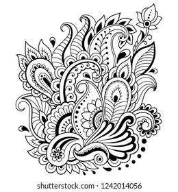 Mehndi flower pattern in frame for Henna drawing and tattoo. Decoration in ethnic oriental, Indian style.
