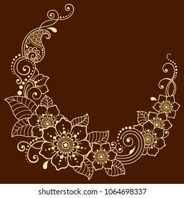 Mehndi flower pattern for Henna drawing and tattoo. Decoration in ethnic oriental, Indian style.