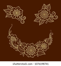 Mehndi flower pattern for Henna drawing and tattoo. Decoration in ethnic oriental, Indian style.