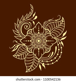 Mehndi flower pattern for Henna drawing and tattoo. Decoration in ethnic oriental, Indian style.