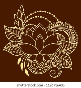 Mehndi flower pattern for Henna drawing and tattoo. Decoration in ethnic oriental, Indian style.