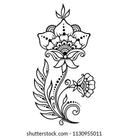 Mehndi flower pattern for Henna drawing and tattoo. Decoration in ethnic oriental, Indian style.