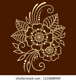 Mehndi flower pattern for Henna drawing and tattoo. Decoration in ethnic oriental, Indian style.
