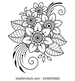 Mehndi flower pattern for Henna drawing and tattoo. Decoration in ethnic oriental, Indian style.