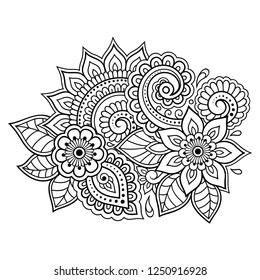 Mehndi flower pattern for Henna drawing and tattoo. Decoration in ethnic oriental, Indian style.