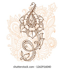 Mehndi flower pattern for Henna drawing and tattoo. Decoration in ethnic oriental, Indian style.