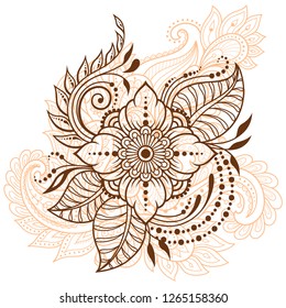 Mehndi flower pattern for Henna drawing and tattoo. Decoration in ethnic oriental, Indian style.