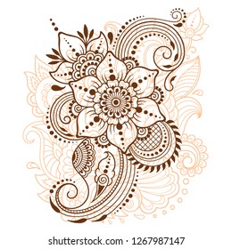Mehndi flower pattern for Henna drawing and tattoo. Decoration in ethnic oriental, Indian style.