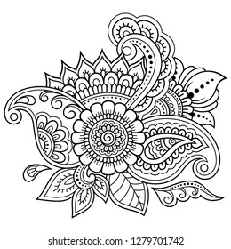 Mehndi flower pattern for Henna drawing and tattoo. Decoration in ethnic oriental, Indian style.