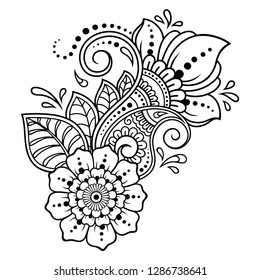 Mehndi flower pattern for Henna drawing and tattoo. Decoration in ethnic oriental, Indian style.