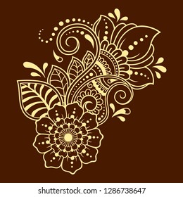 Mehndi flower pattern for Henna drawing and tattoo. Decoration in ethnic oriental, Indian style.