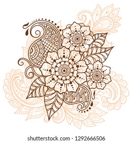 Mehndi flower pattern for Henna drawing and tattoo. Decoration in ethnic oriental, Indian style.