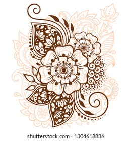 Mehndi flower pattern for Henna drawing and tattoo. Decoration in ethnic oriental, Indian style.