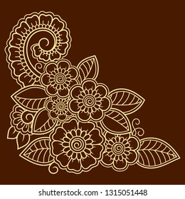Mehndi flower pattern for Henna drawing and tattoo. Decoration in ethnic oriental, Indian style.