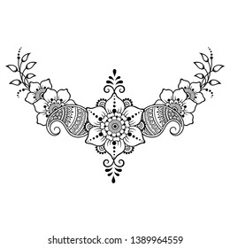 Mehndi flower pattern for Henna drawing and tattoo. Decoration in ethnic oriental, Indian style. Doodle ornament. Outline hand draw vector illustration.