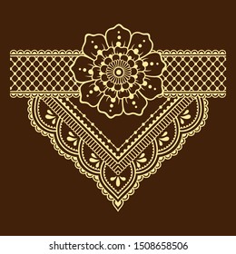 Mehndi flower pattern for Henna drawing and tattoo. Decoration in ethnic oriental, Indian style. Doodle ornament. Outline hand draw vector illustration.