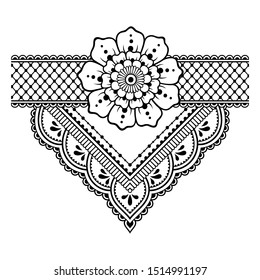 Mehndi flower pattern for Henna drawing and tattoo. Decoration in ethnic oriental, Indian style. Doodle ornament. Outline hand draw vector illustration.