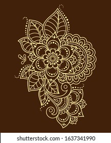 Mehndi flower pattern for Henna drawing and tattoo. Decoration in ethnic oriental, Indian style. Doodle ornament. Outline hand draw vector illustration.