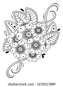 Patrón de flores de Mehndi para dibujo y tatuaje de henna. decoración de estilo étnico oriental e indio. EPS 10.
