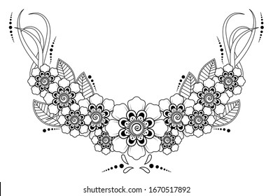 Patrón de flores de Mehndi para dibujo y tatuaje de henna. decoración de estilo étnico oriental e indio. EPS 10.